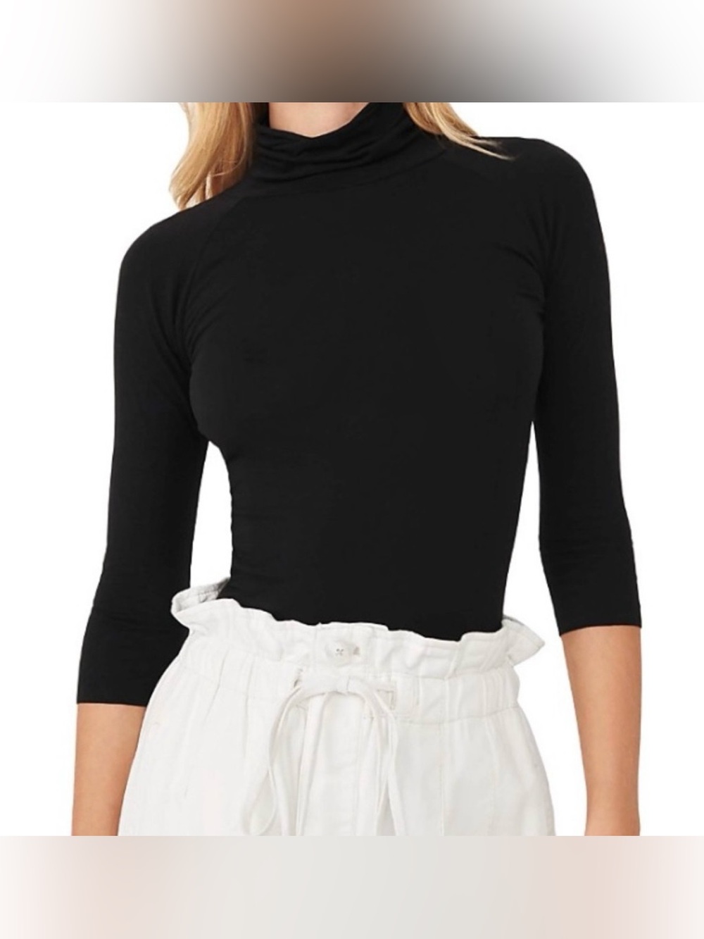 Free People Modern Black Turtleneck Slim-Fit Top